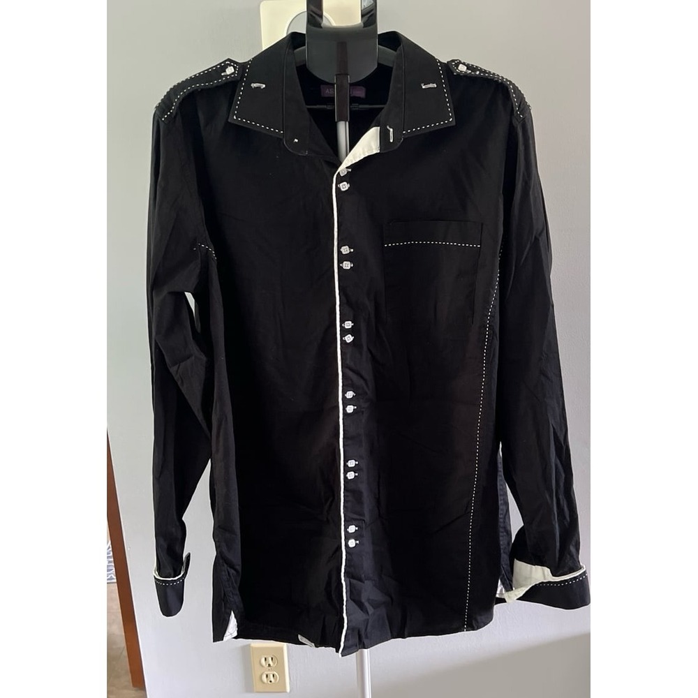 Assante Sport‎ Men's Stylish black trimmed in white button down  Size XL